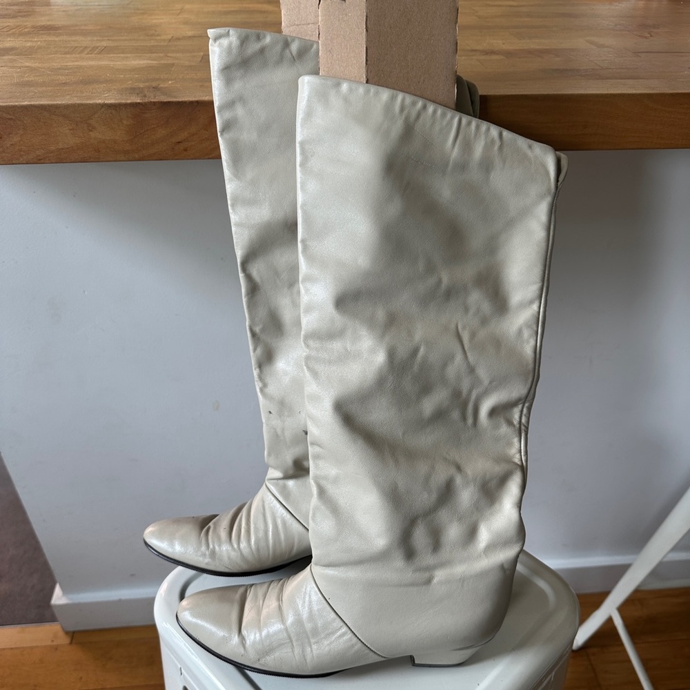 White leather boots